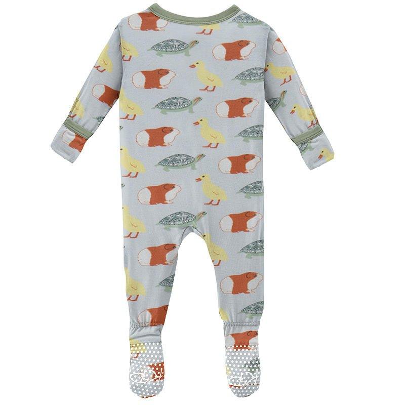 Boy's Print Bamboo Footie with Snaps - Illusion Blue Class Pets - Image 2