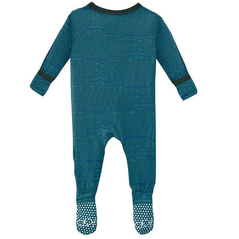 Boy's Print Bamboo Footie with Snaps - Pine Keyboards - Image 2