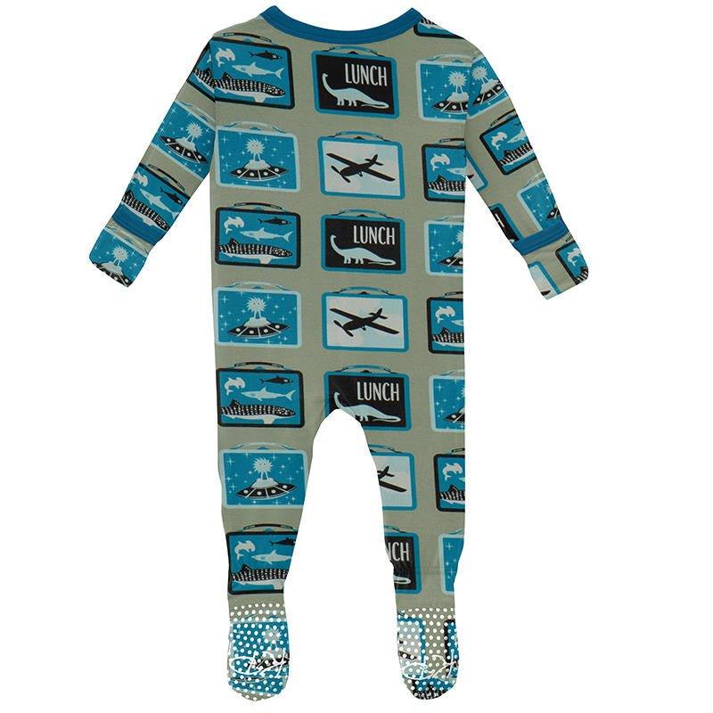 Boy's Print Bamboo Footie with Snaps - Silver Sage Lunchboxes - Image 2