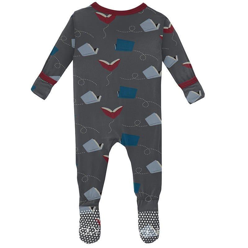 Boy's Print Bamboo Footie with Snaps - Slate Flying Books - Image 2