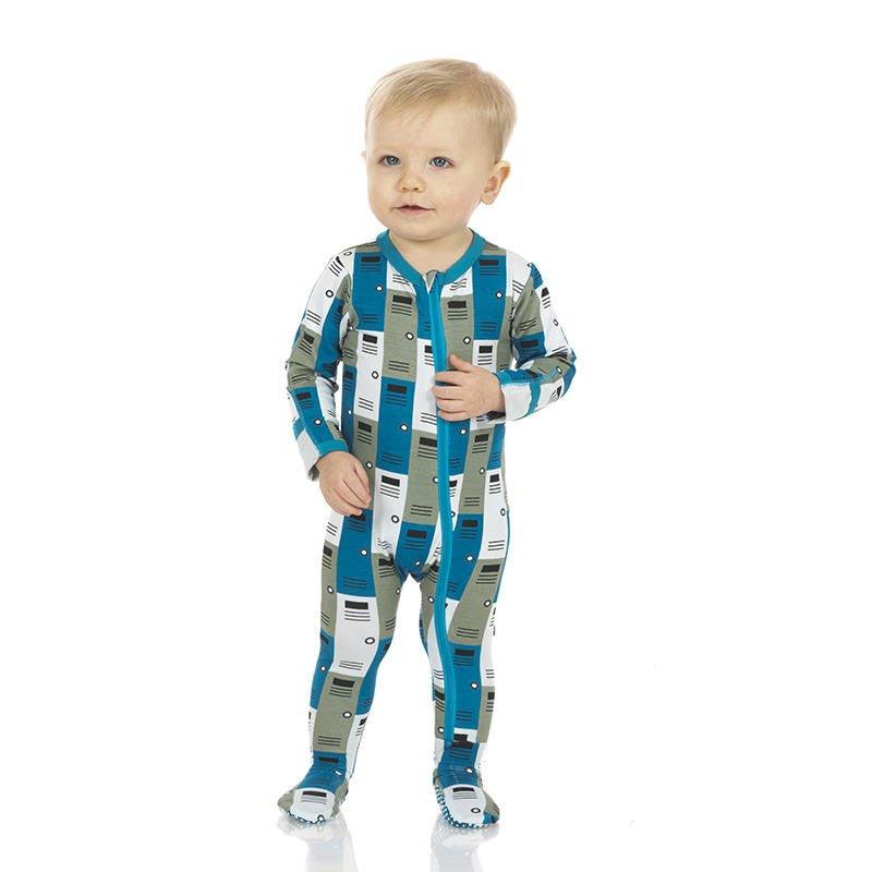 Boy's Print Bamboo Footie with Zipper - Locker Room - Image 2