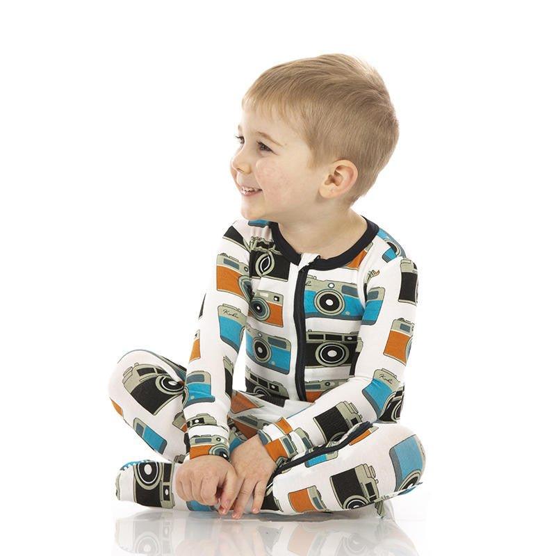 Boy's Print Bamboo Footie with Zipper - Mom's Camera - Image 2