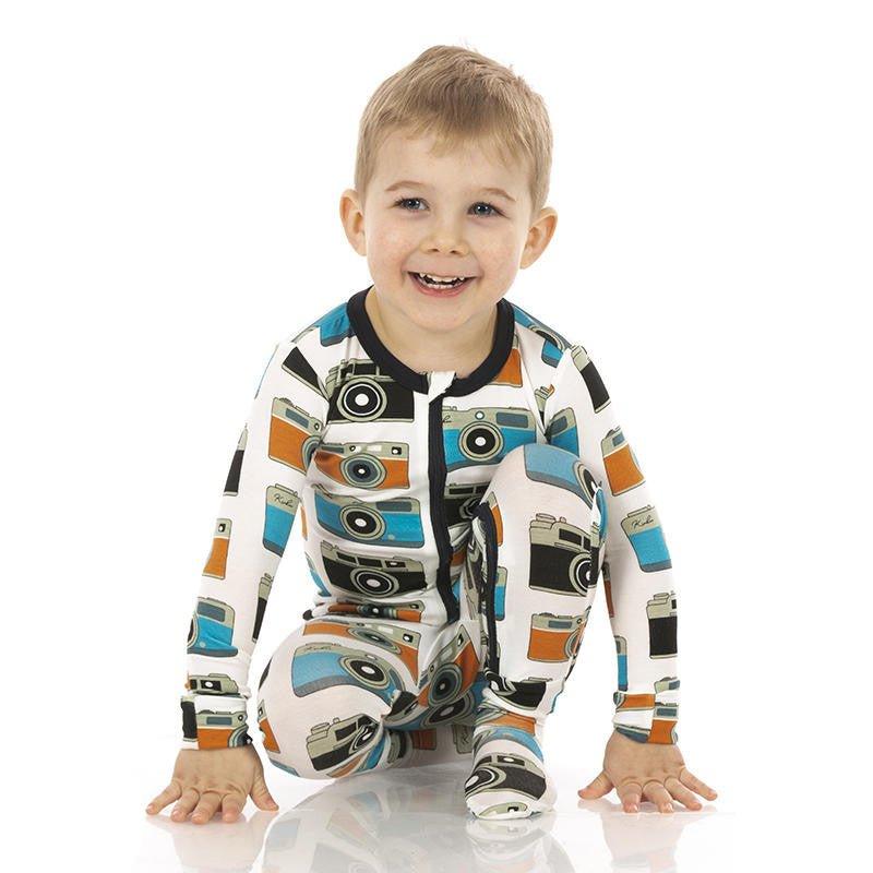 Boy's Print Bamboo Footie with Zipper - Mom's Camera - Image 3
