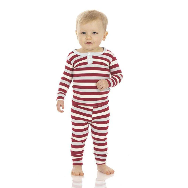 Boy's Print Bamboo Long Sleeve Henley Pajama Set - Playground Stripe - Image 2