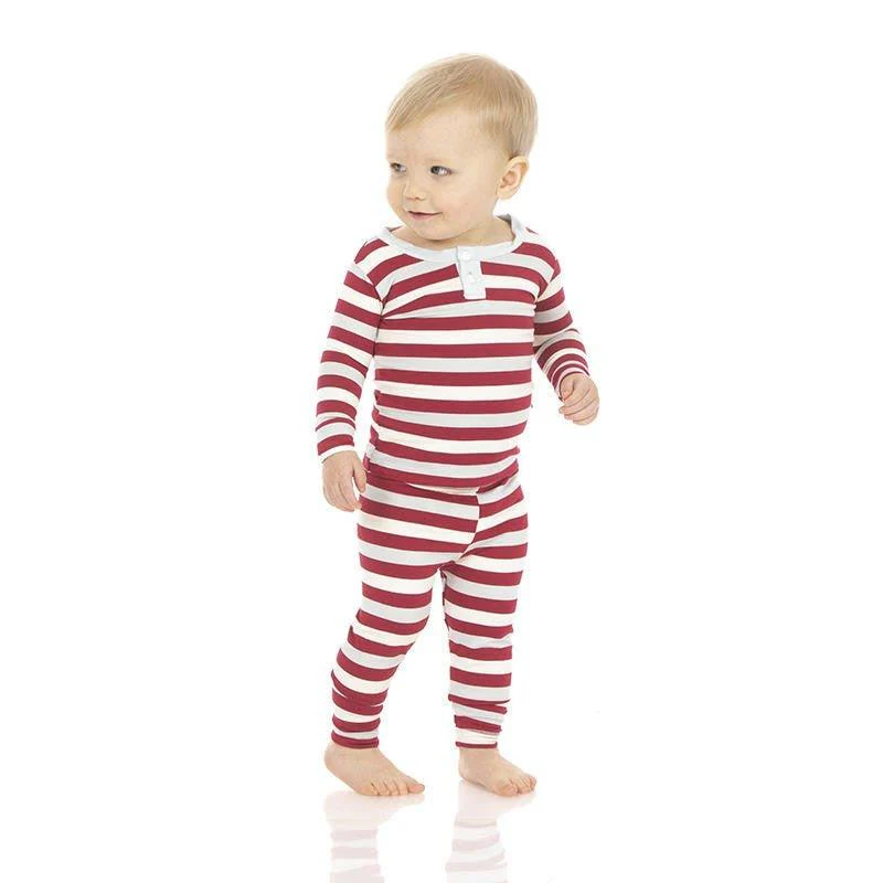 Boy's Print Bamboo Long Sleeve Henley Pajama Set - Playground Stripe - Image 3