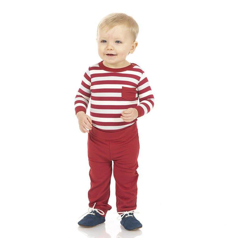 Boy's Print Bamboo Long Sleeve Pocket One Piece and Pant Outfit Set - Playground Stripe - Image 2
