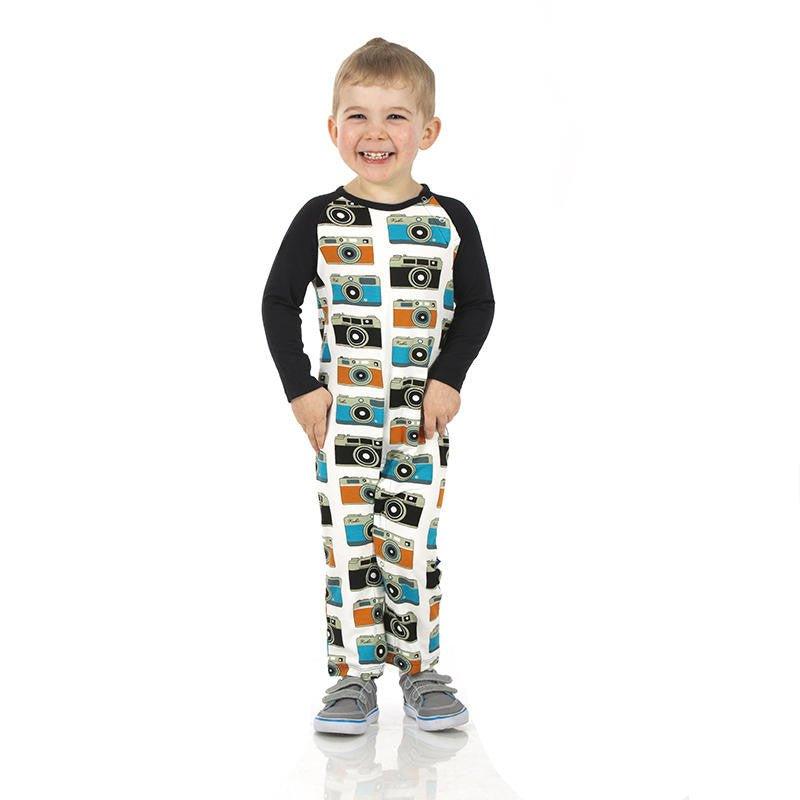 Boy's Print Bamboo Long Sleeve Raglan Romper - Mom's Camera - Image 2