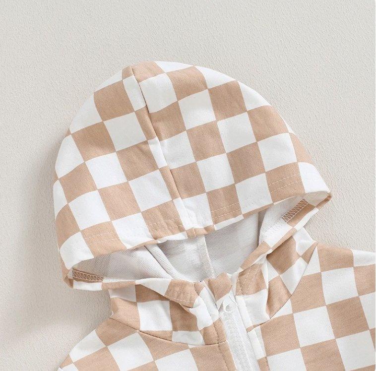 Boy's Quarter Zip Hoodie - Checkerboard and Colorblock - Image 2