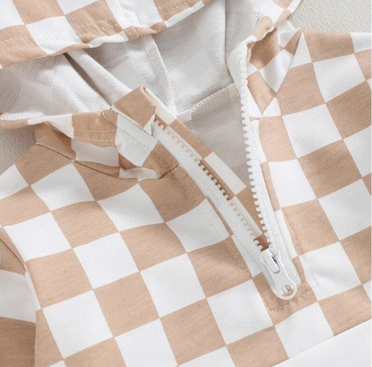 Boy's Quarter Zip Hoodie - Checkerboard and Colorblock - Image 3