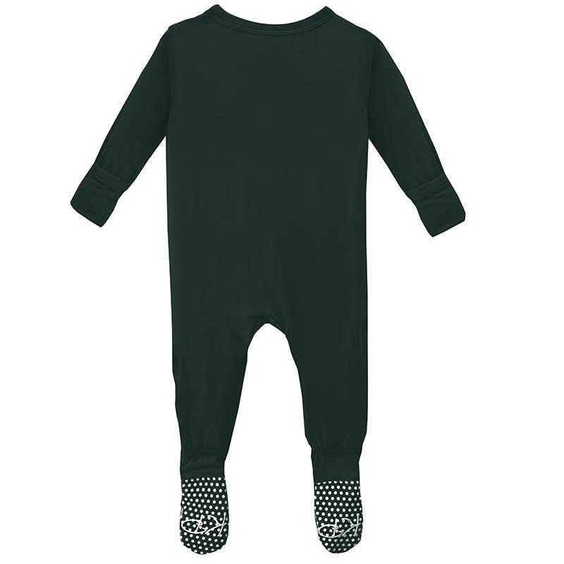 Boy's Solid Bamboo Footie with Zipper - Pine - Image 2