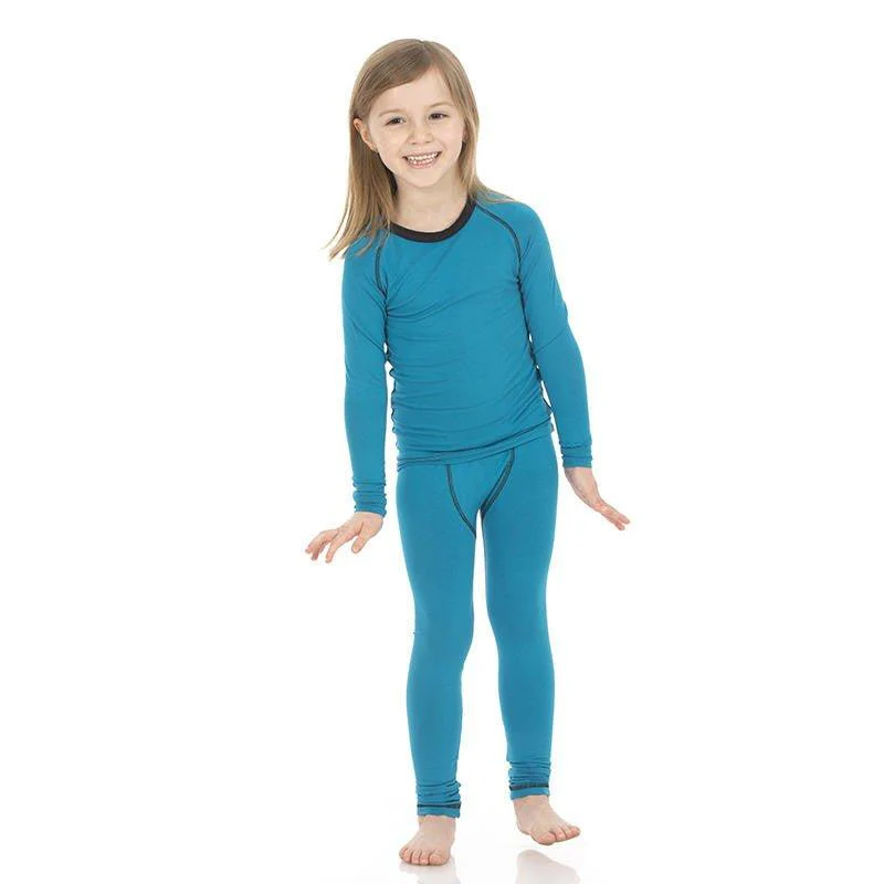 Boy's Solid Bamboo Long Sleeve Sport Pajama Set - Cerulean Blue with Deep Space - Image 2