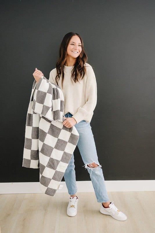 Plush Blanket - Charcoal Checkered - Image 4