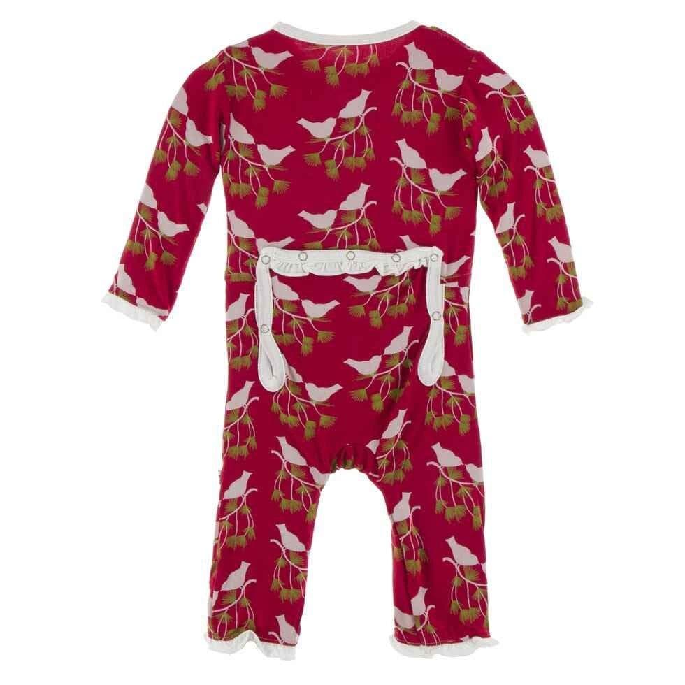 Bamboo Classic Ruffle Coverall with Zipper - Crimson Kissing Birds - Image 2