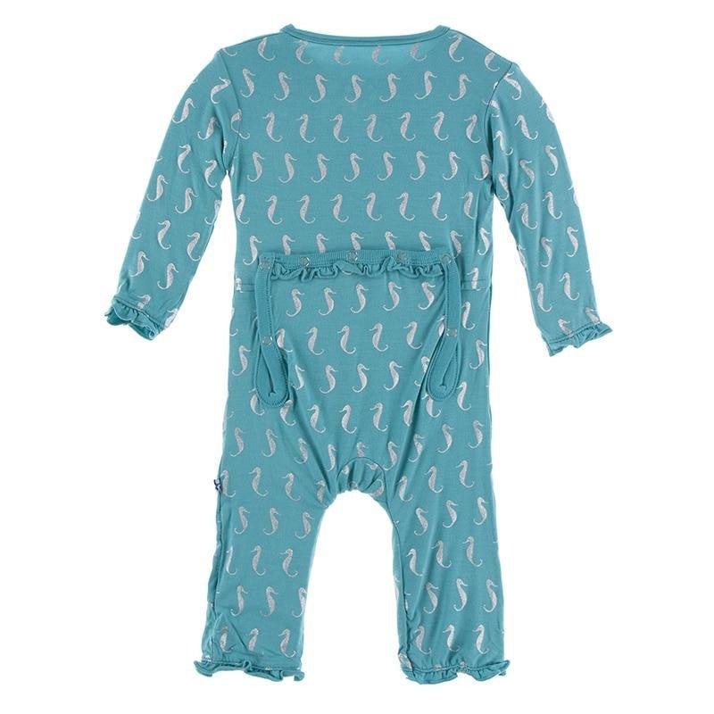 Bamboo Classic Ruffle Coverall with Zipper - Neptune Mini Seahorses - Image 2