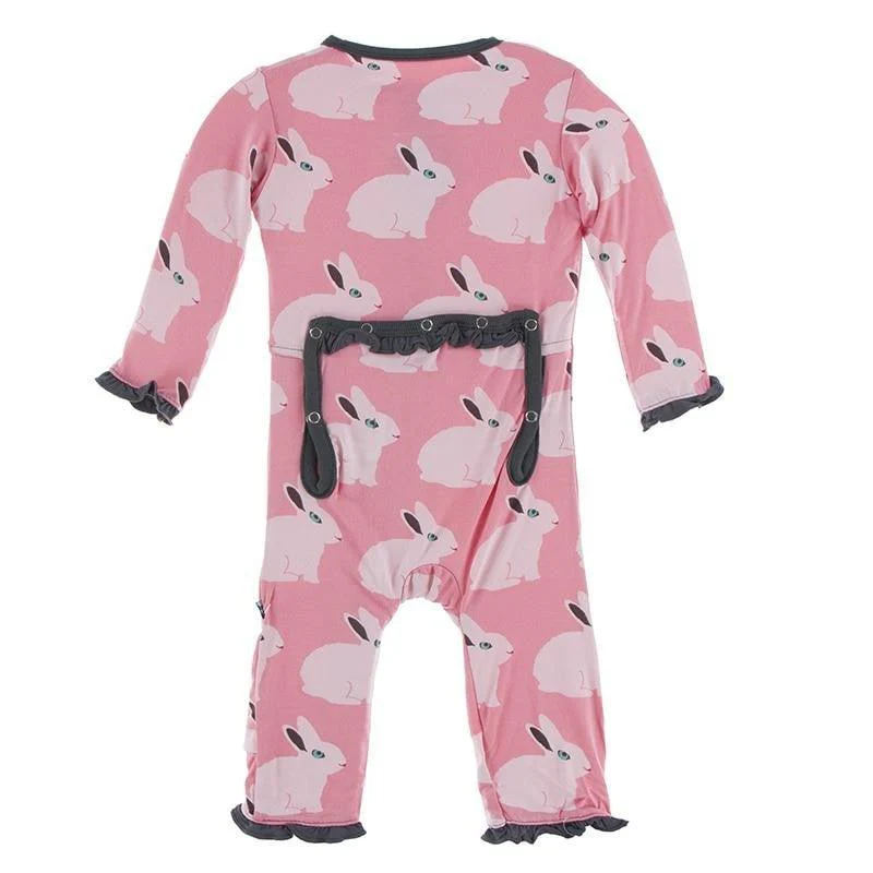 Bamboo Classic Ruffle Coverall with Zipper - Strawberry Forest Rabbit - Image 2