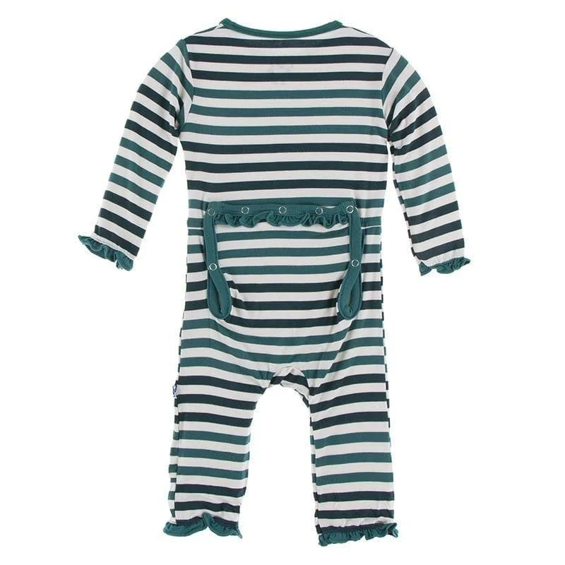 Bamboo Classic Ruffle Coverall with Zipper - Wildlife Stripe - Image 2