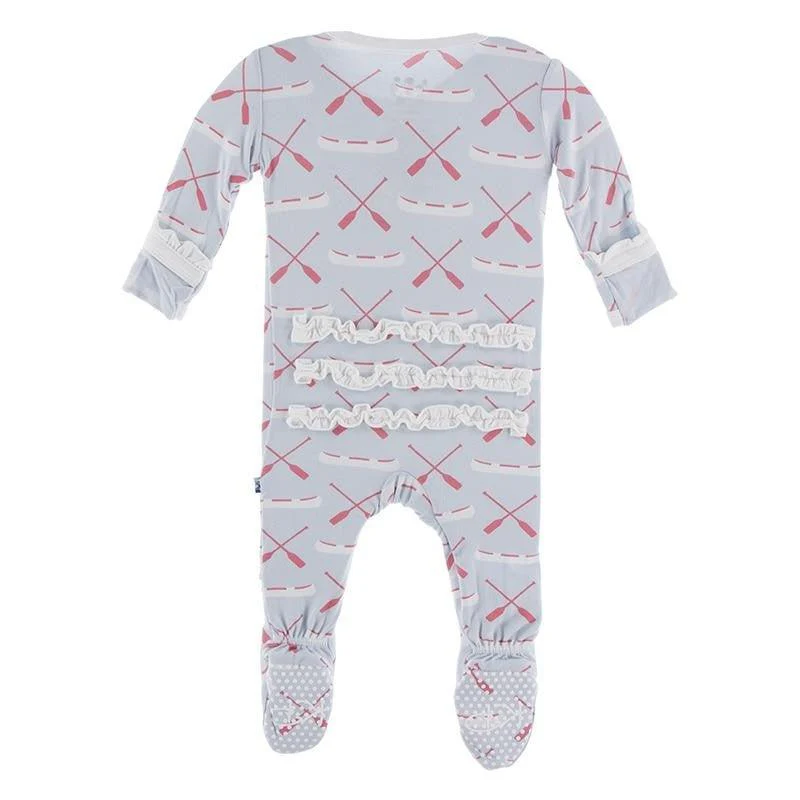Bamboo Classic Ruffle Footie with Zipper - Dew Paddles and Canoe - Image 2