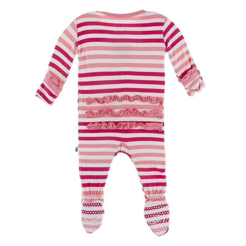 Bamboo Classic Ruffle Footie with Zipper - Forest Fruit Stripe - Image 2