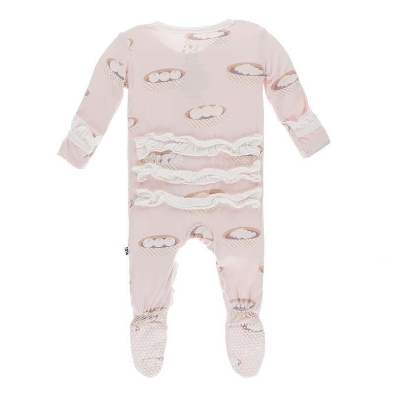 Bamboo Classic Ruffle Footie with Zipper - Macaroon Dim Sum - Image 2