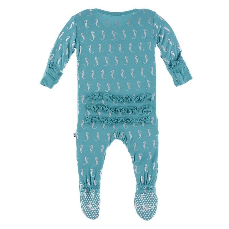Bamboo Classic Ruffle Footie with Zipper - Neptune Mini Seahorses - Image 2
