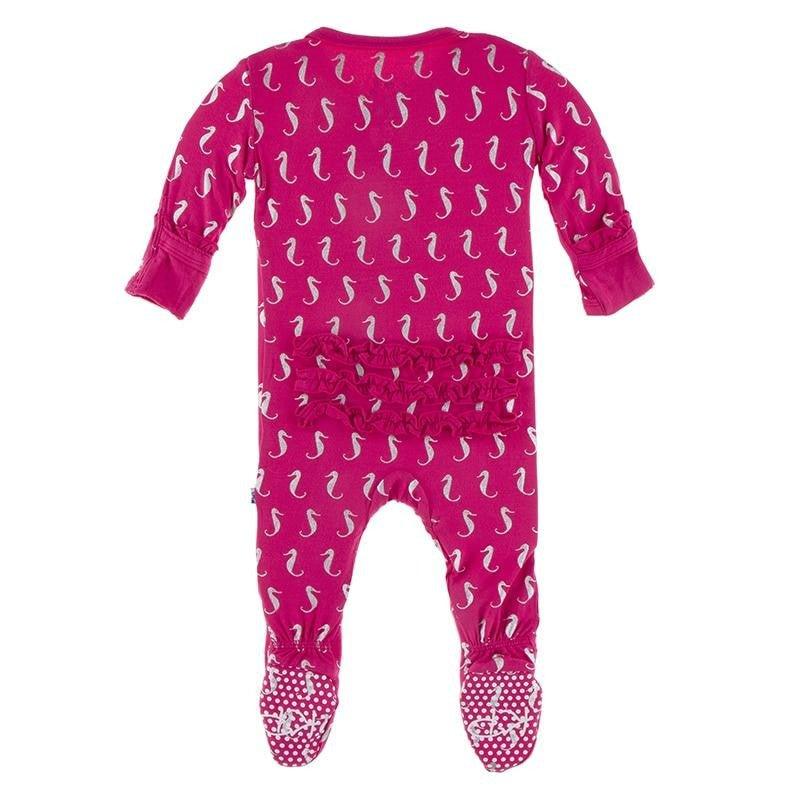 Bamboo Classic Ruffle Footie with Zipper - Prickly Pear Mini Seahorses - Image 2