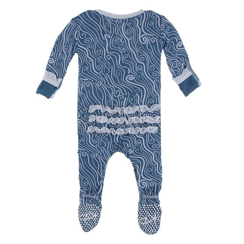 Bamboo Classic Ruffle Footie with Zipper - Twilight Whirling River - Image 2