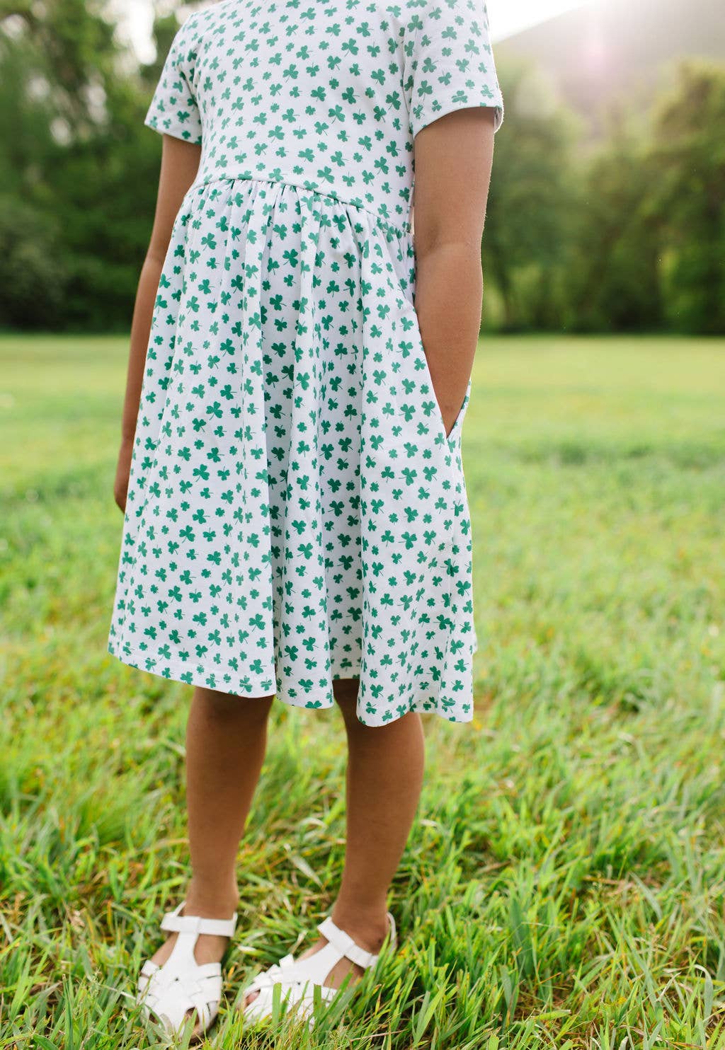 Cotton Short Sleeve Classic Twirl Dress - Shamrock - Image 2