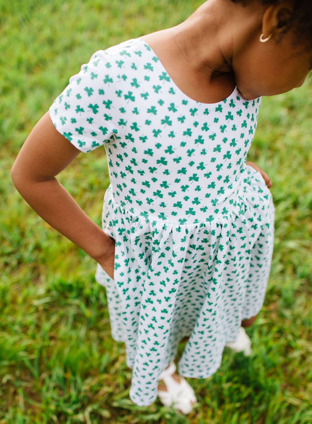Cotton Short Sleeve Classic Twirl Dress - Shamrock - Image 3