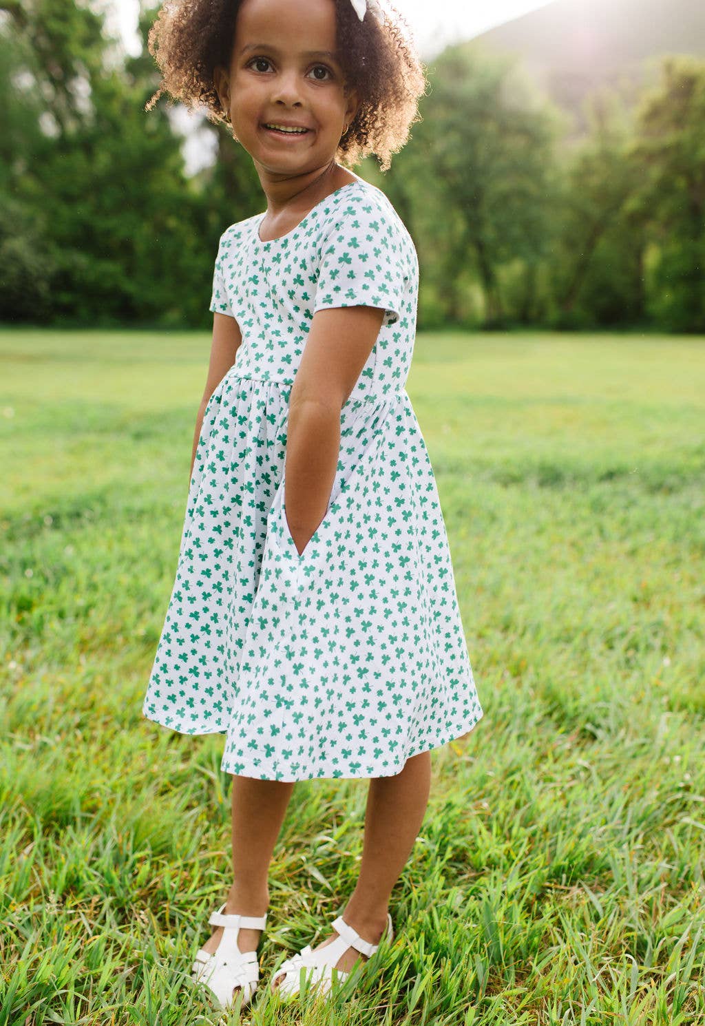 Cotton Short Sleeve Classic Twirl Dress - Shamrock - Image 4