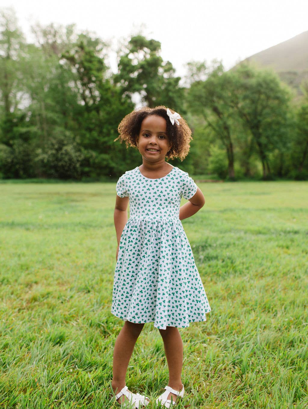 Cotton Short Sleeve Classic Twirl Dress - Shamrock - Image 6