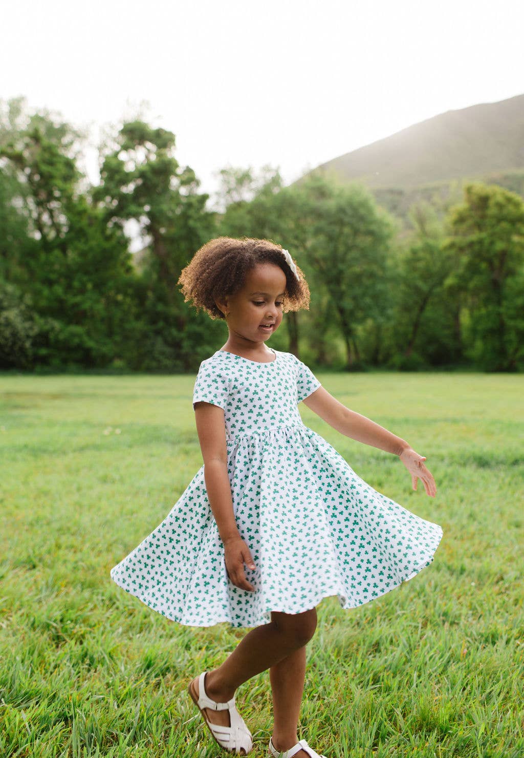 Cotton Short Sleeve Classic Twirl Dress - Shamrock - Image 7