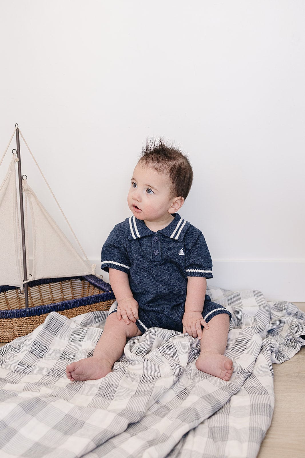 Collared Sailboat Knit Short Romper - Image 3