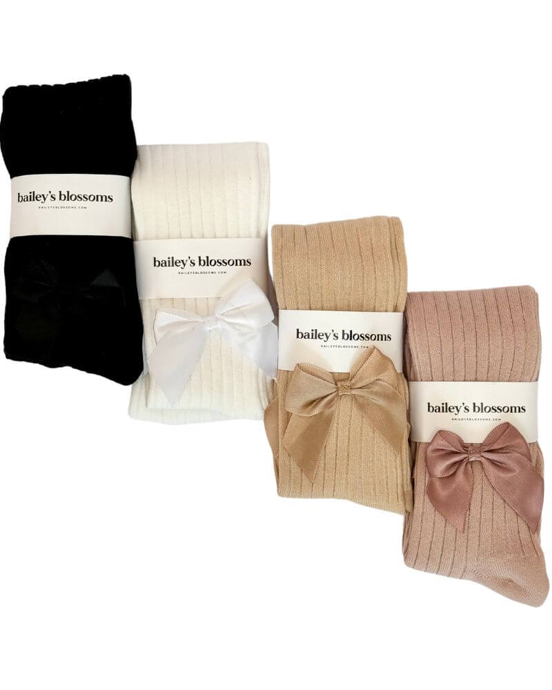 Collette Ribbed Satin Bow Tights - Image 3