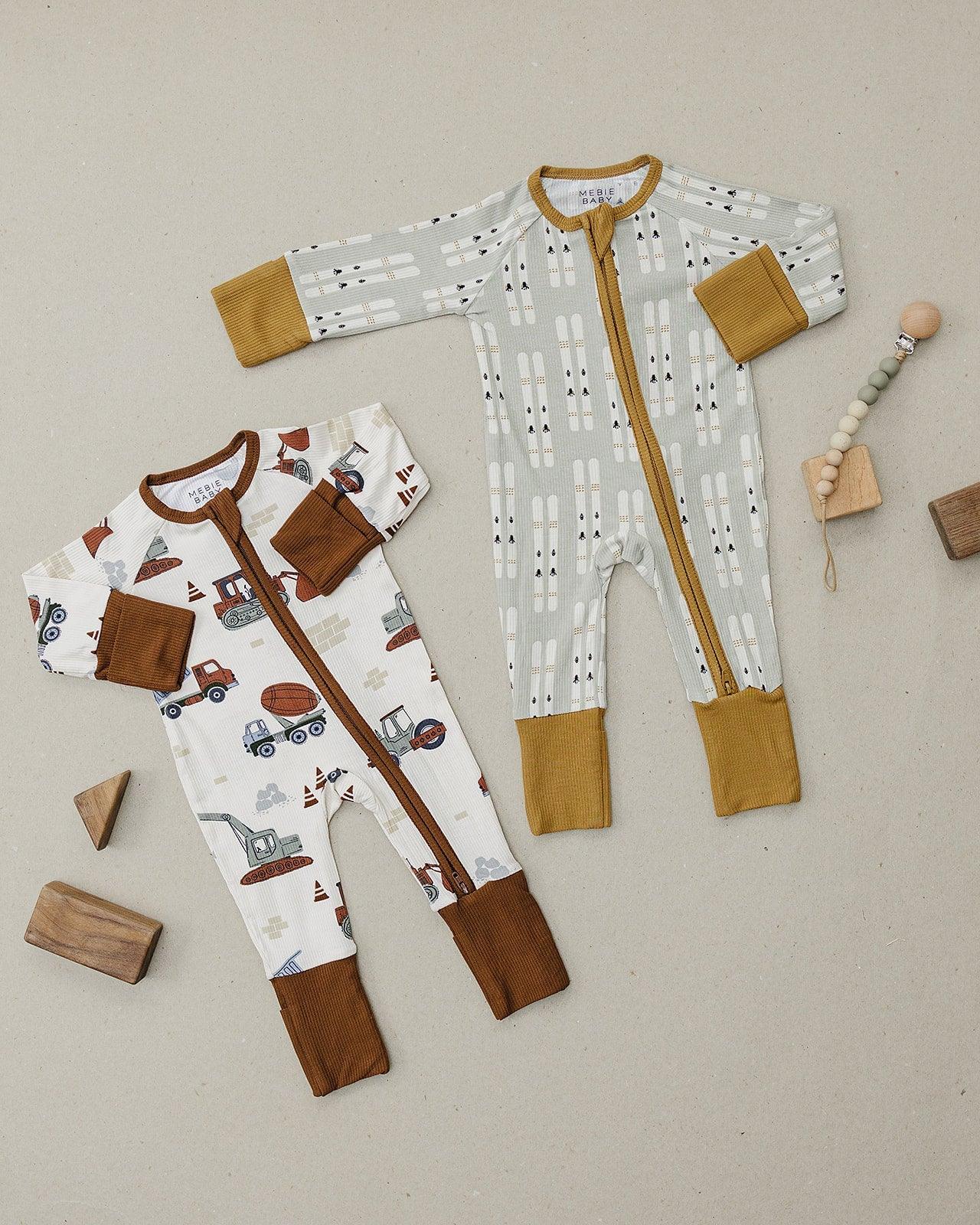 Ribbed Bamboo Convertible Footie Romper - Construction Trucks - Image 4
