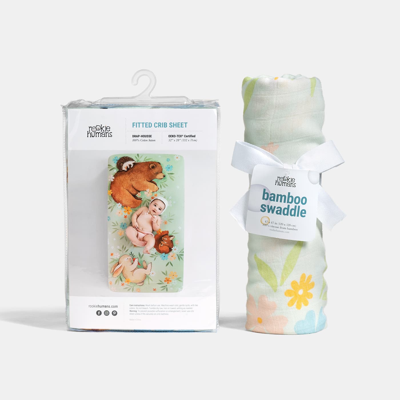 Crib Sheet & Swaddle Baby Gift Set - Enchanted Meadow - Image 3