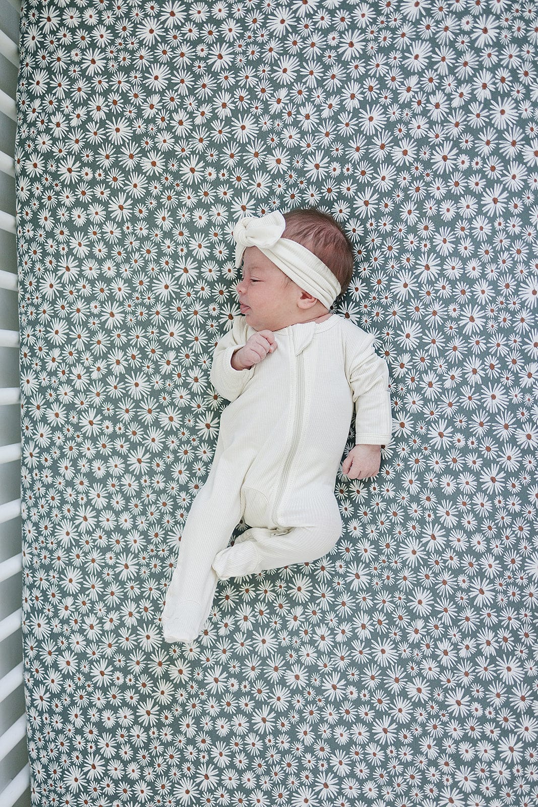 Bamboo Stretch Crib Sheet - Dark Green Daisy - Image 3