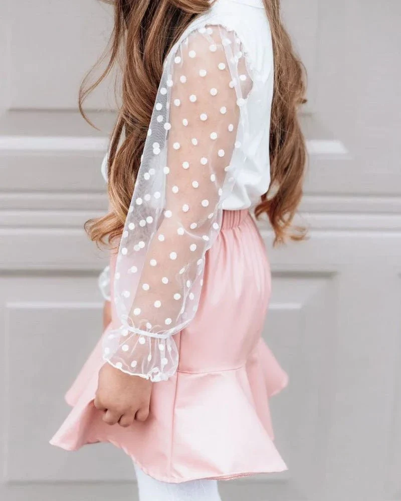Destinee Sheer Dot Sleeve Top & Leotard - White - Image 4