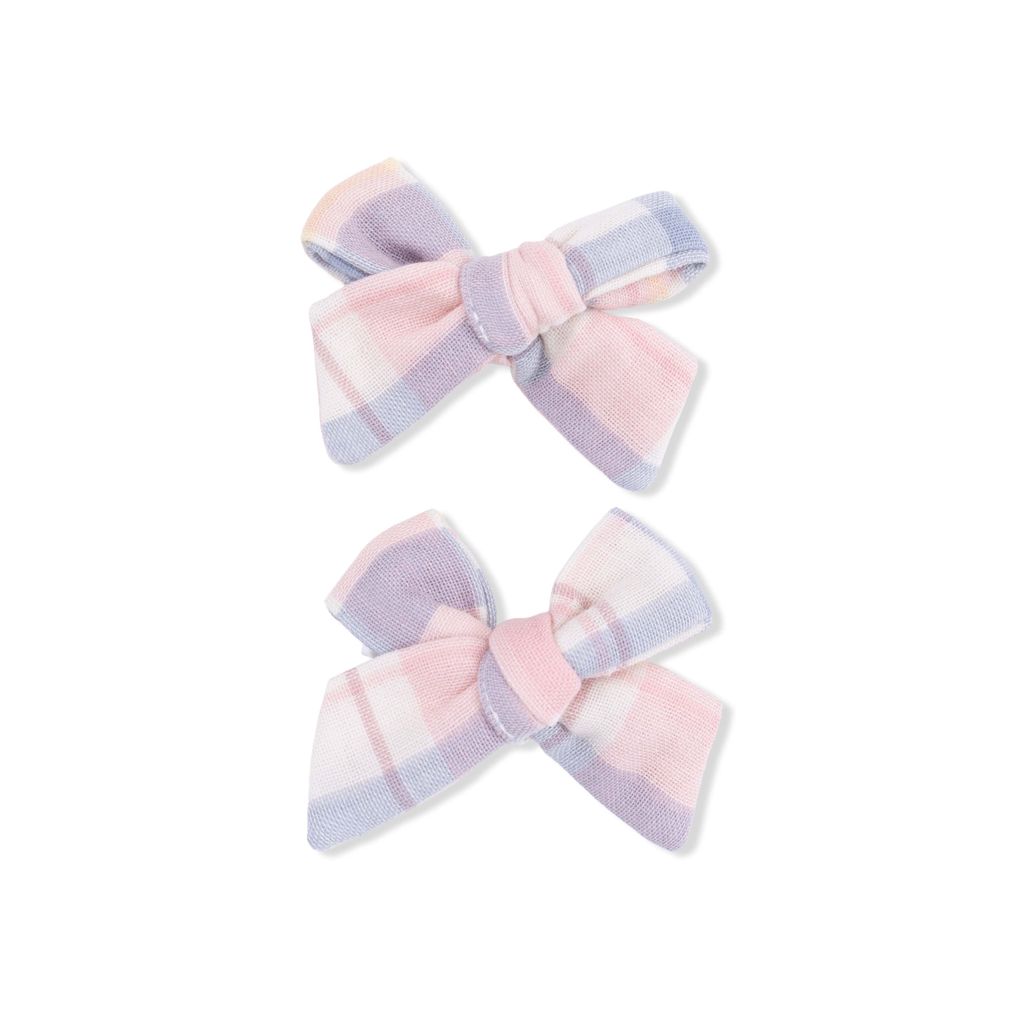 2 Pack Bow Clips - Dusty Plaid