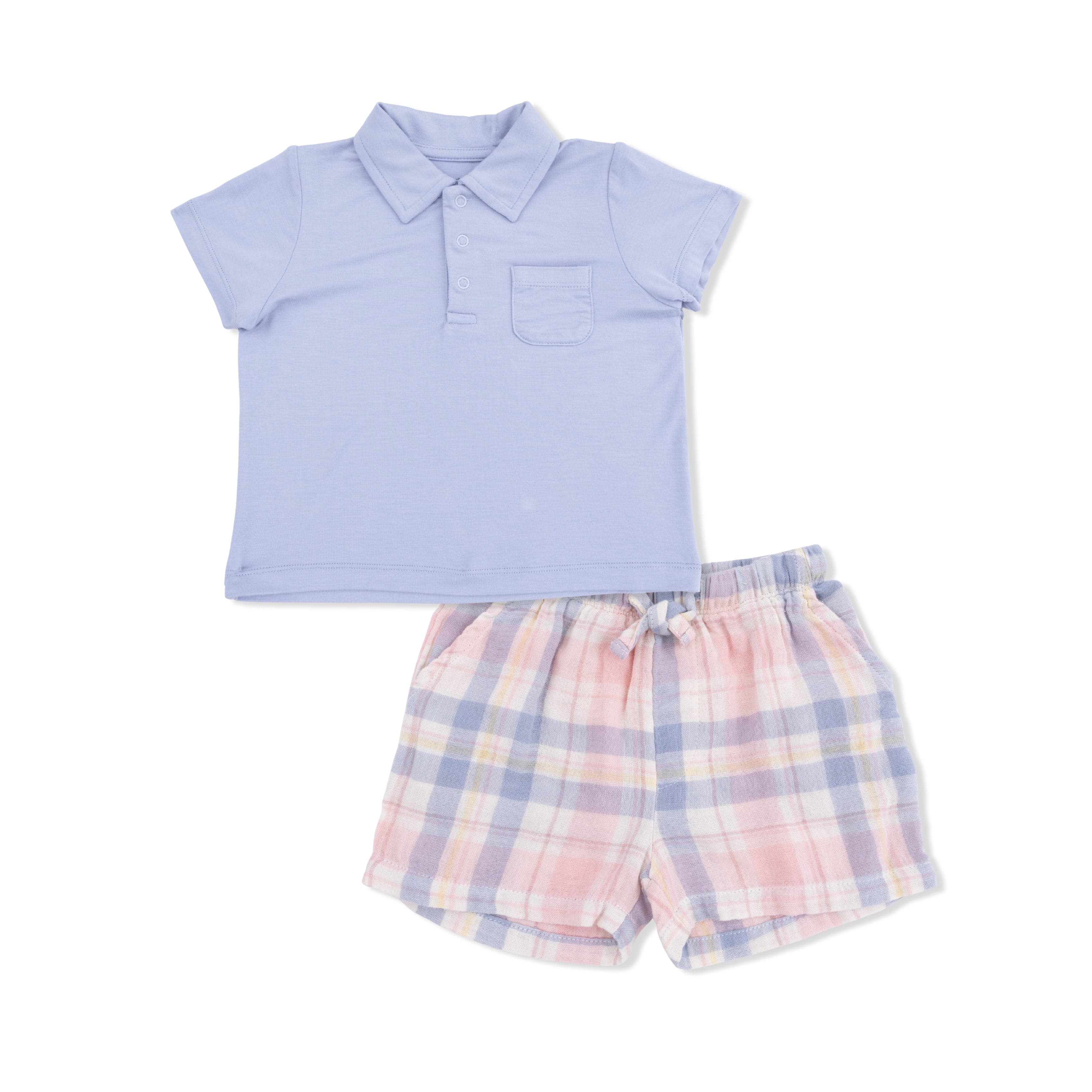 Polo Top with Casual Short - Dusty Plaid - Image 2