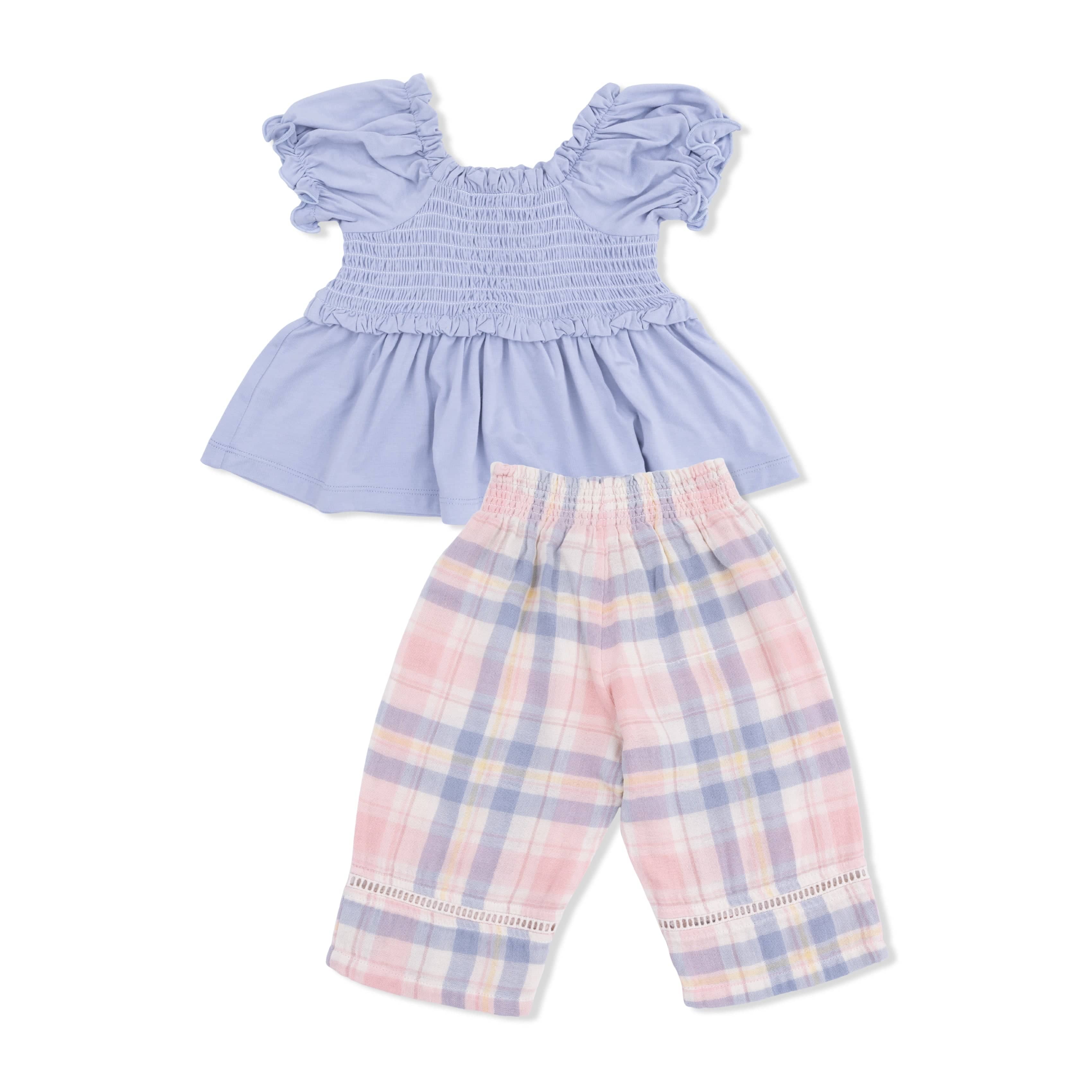 Smocked Blouse and Pant Set - Dusty Plaid - Image 3