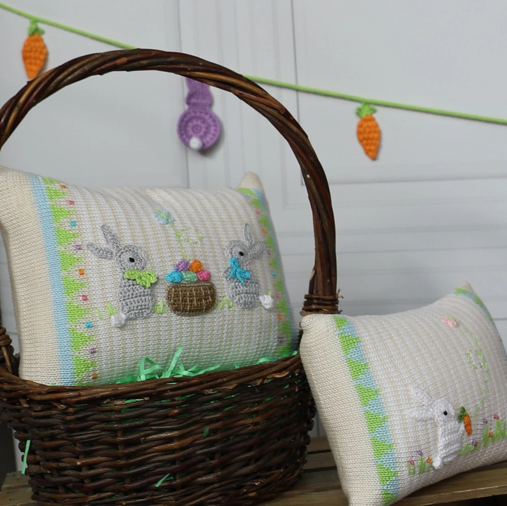 Easter Basket Bunny 8x11" Pillow, Ecru - Image 2