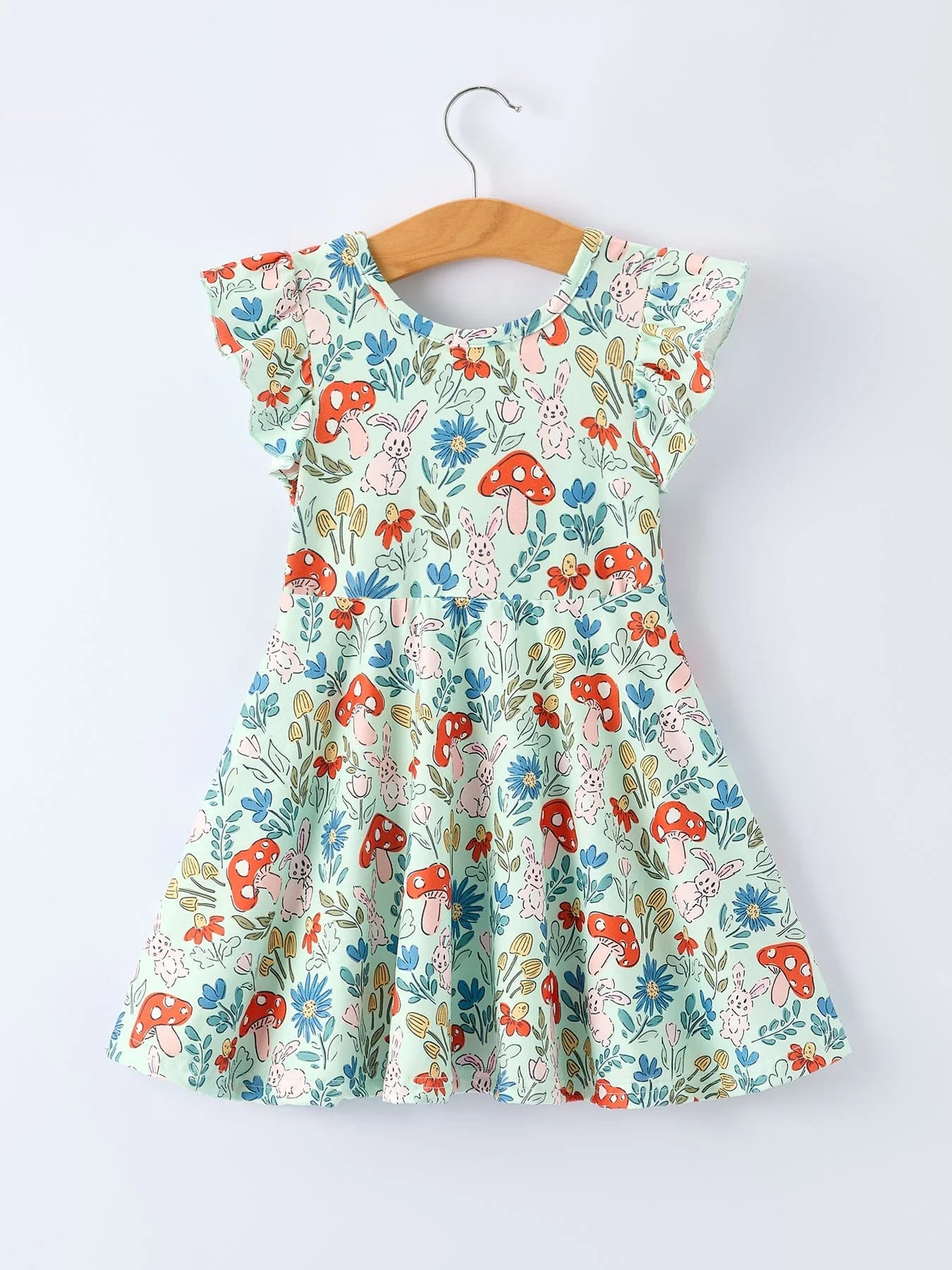Easter Bunny and Mushroom Print Girls' Dress - Image 2