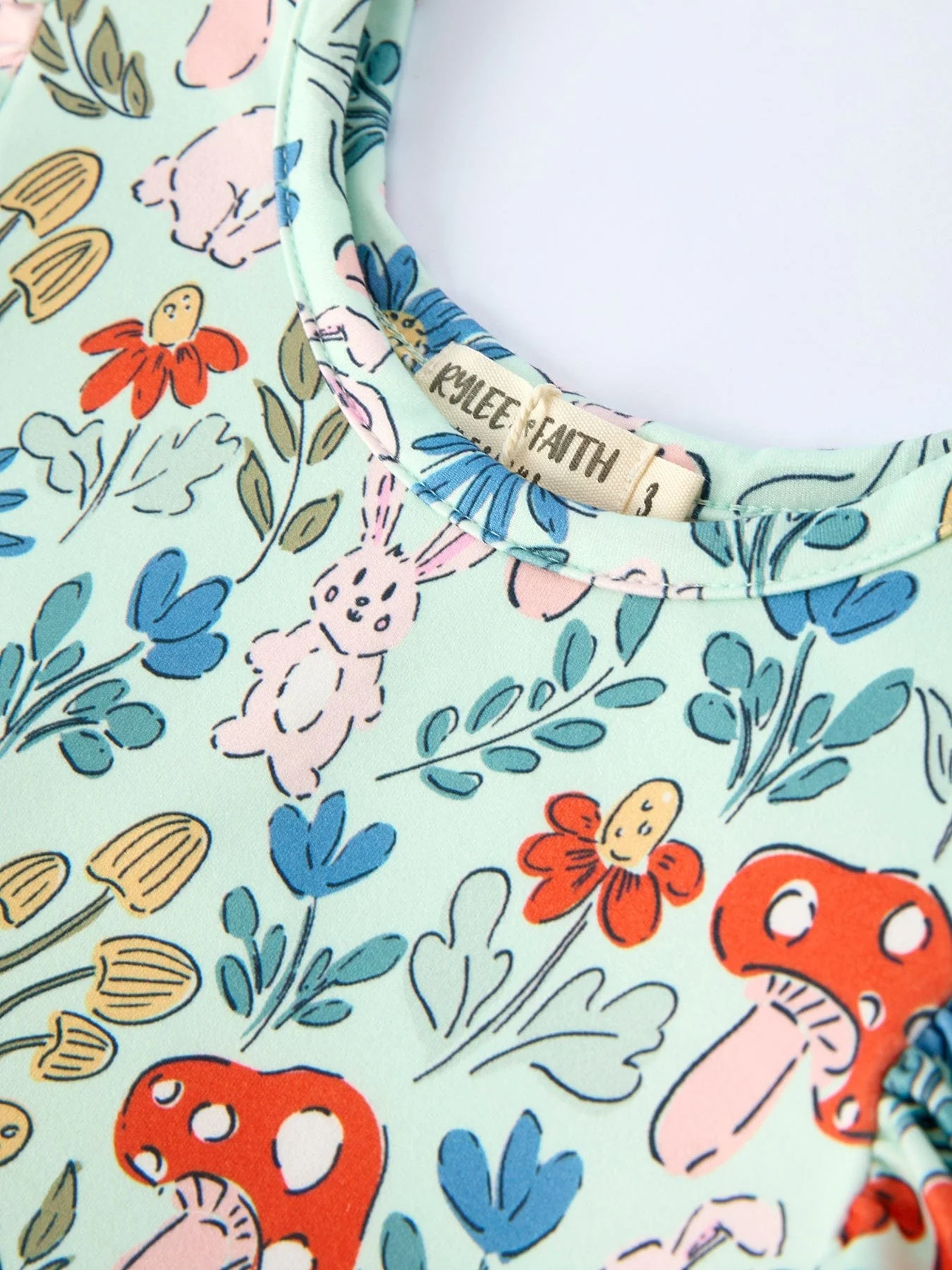 Easter Bunny and Mushroom Print Girls' Dress - Image 3