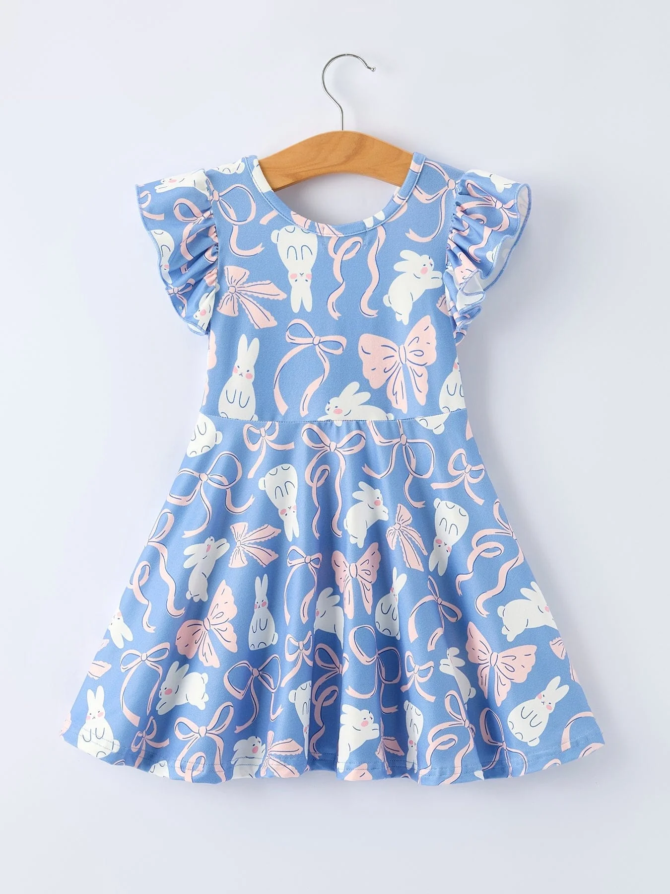 Easter Bunny Bow Pastel Girls Ruffle Hem Dress - Image 2