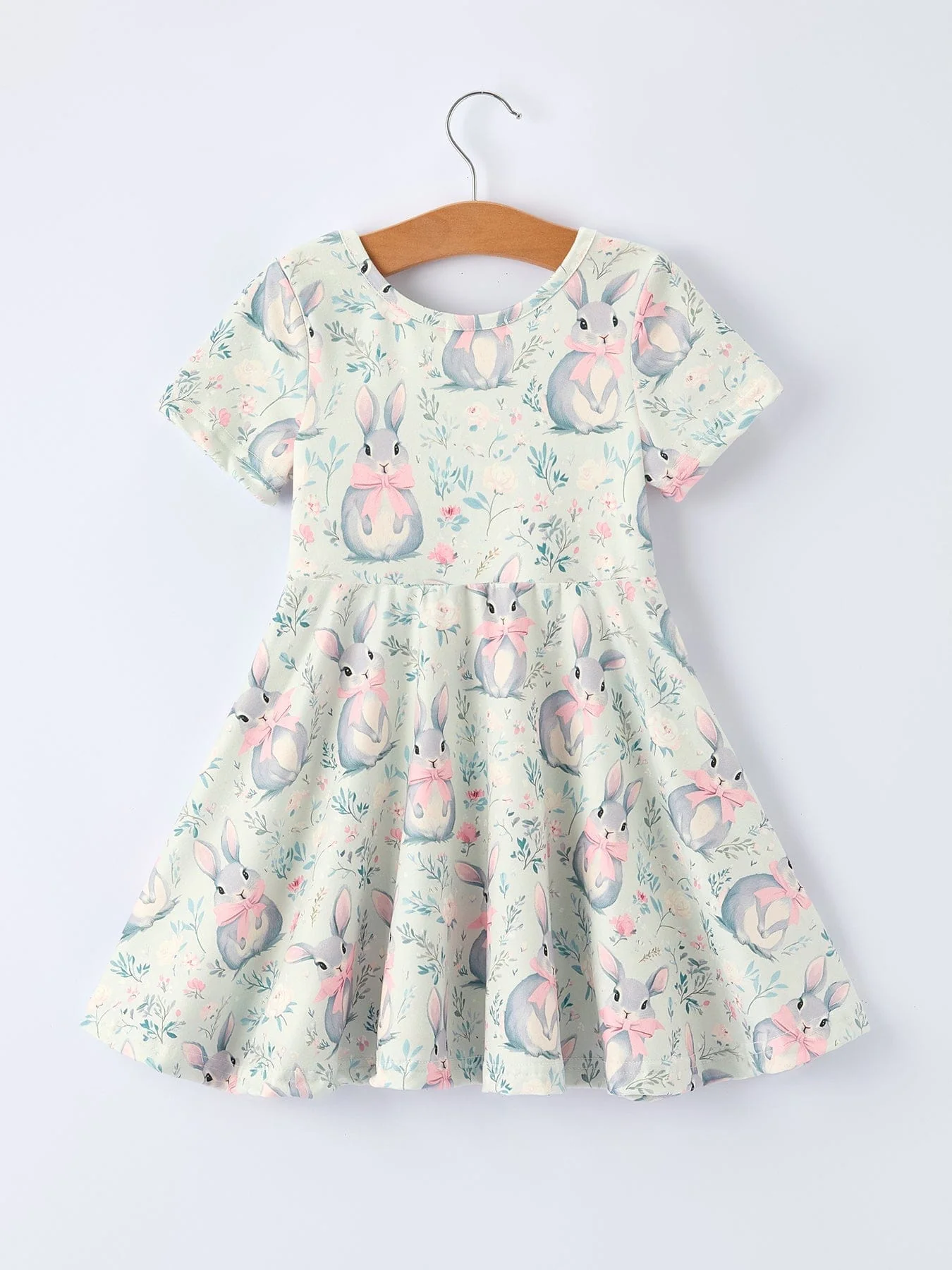 Easter Bunny Bow Print Twirl Short Sleeve Dress - Image 2