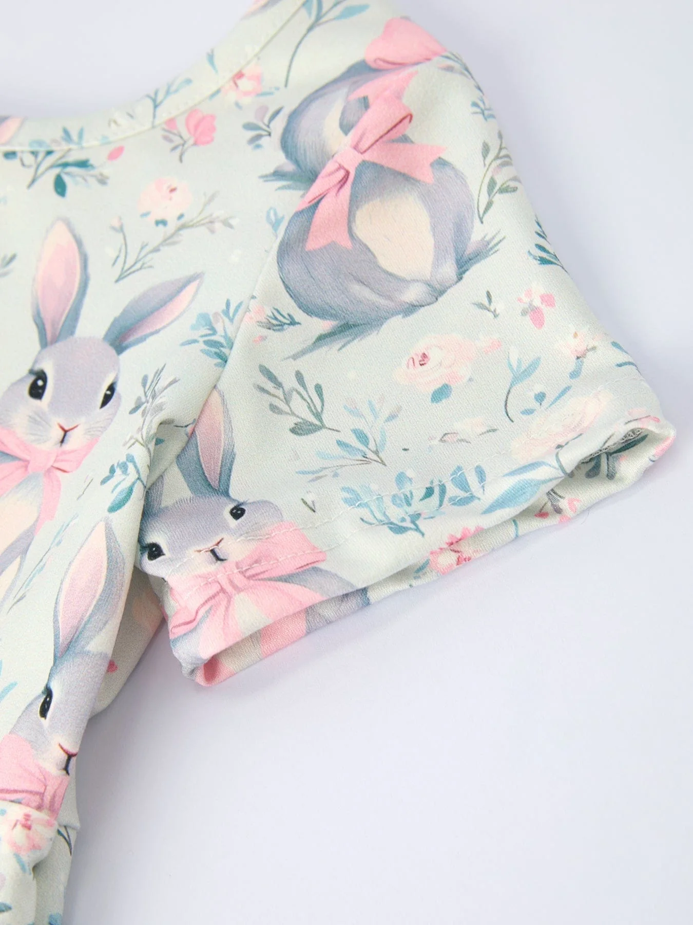 Easter Bunny Bow Print Twirl Short Sleeve Dress - Image 4