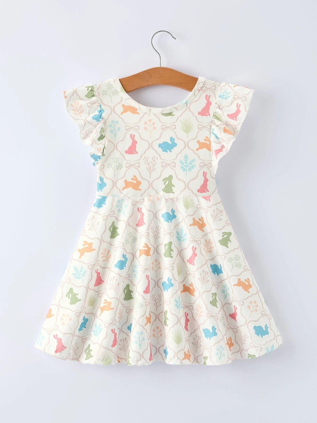 Easter Bunny Print Girls Flutter Sleeve Dress - Image 2