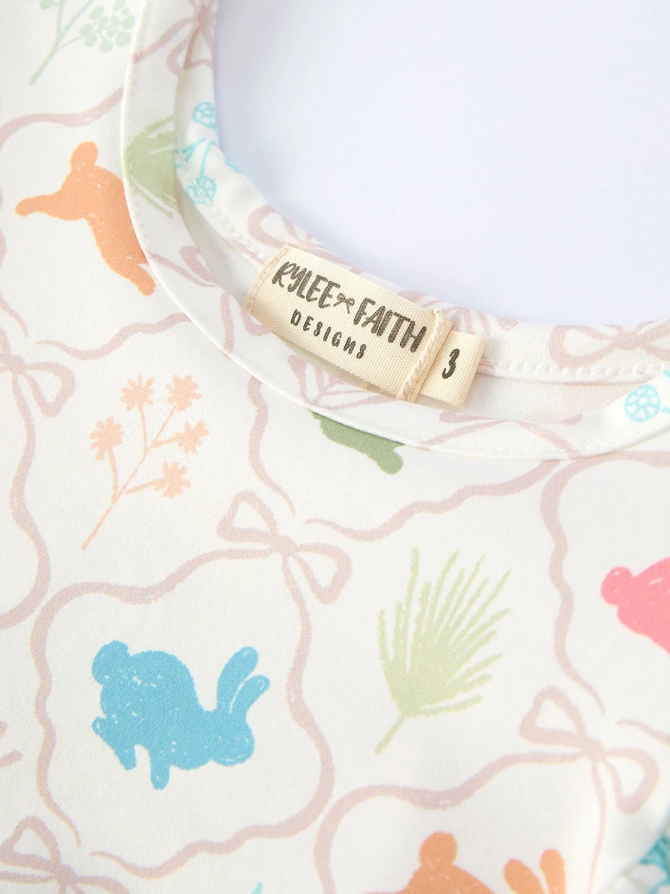 Easter Bunny Print Girls Flutter Sleeve Dress - Image 3