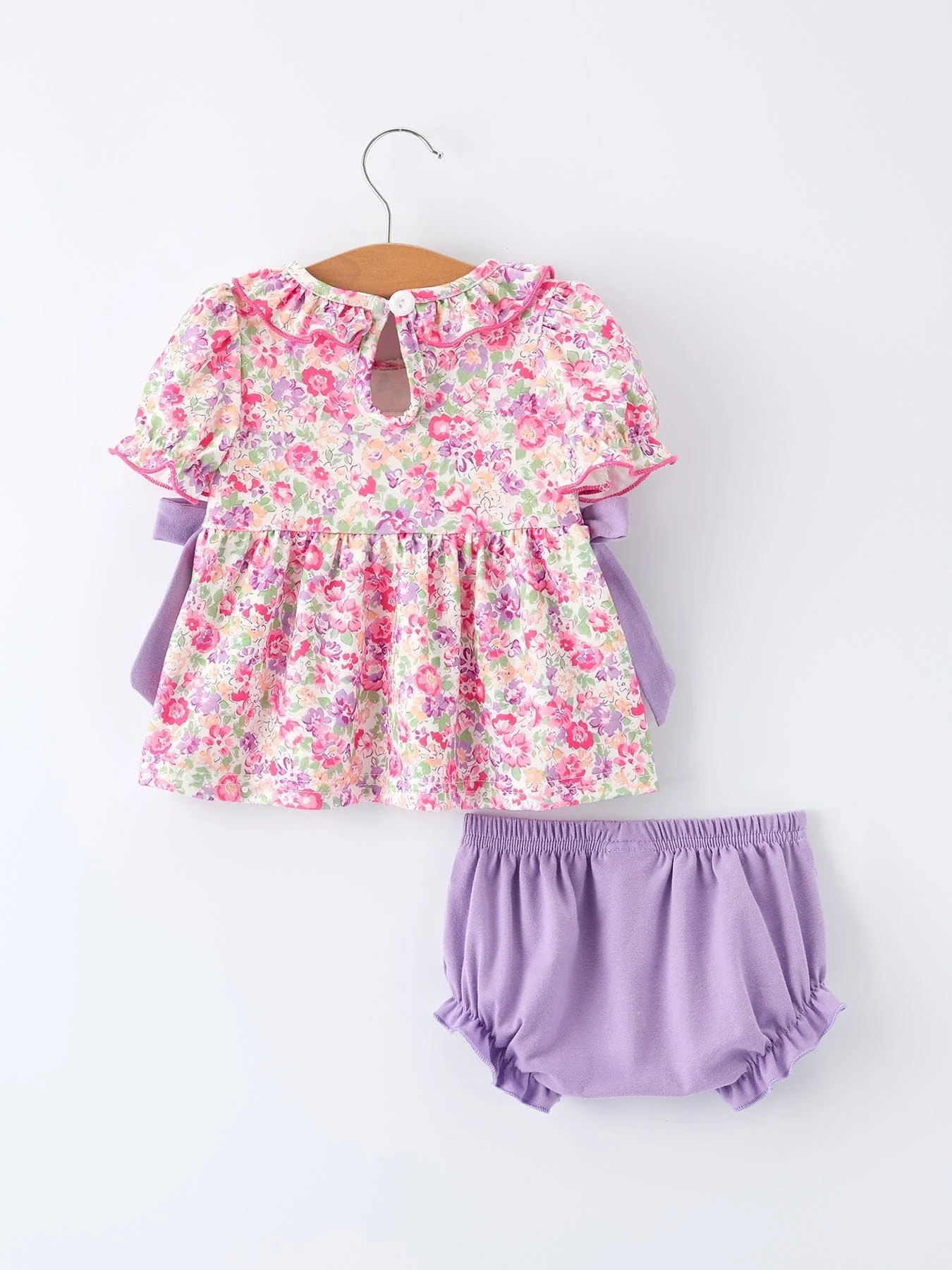 Easter Colorful Floral Bunny Embroidery Ruffle Bloomer Set - Image 2