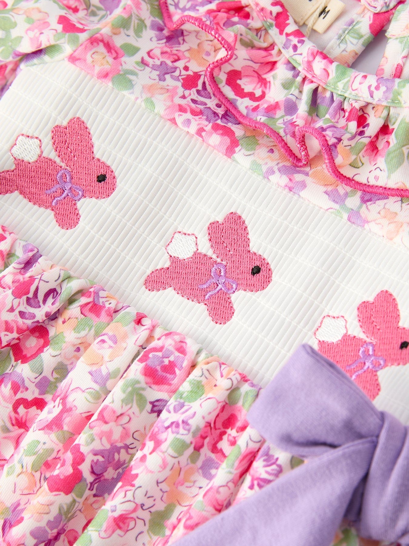 Easter Colorful Floral Bunny Embroidery Ruffle Bloomer Set - Image 3